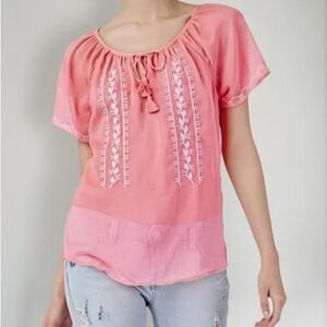 Stradivarius Coral Embroidered Blouse